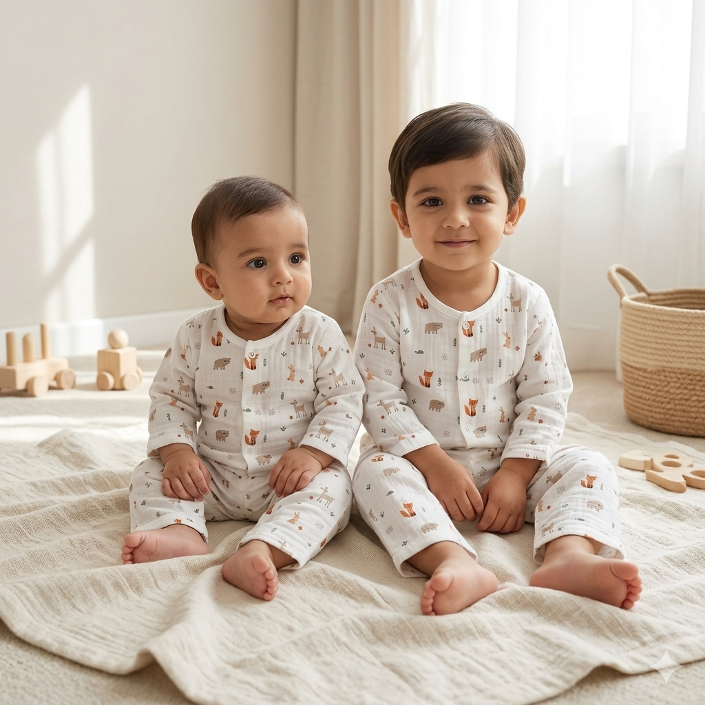 Muslin Co-Ord Sets for Babies: The Trendiest, Safest Baby Outfint inT iItnled-ioan Rlyight NMowuslin co-ord set for baby — matching pajama shirt set newborn India