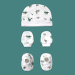 Happy Dinos organic muslin newborn cap mittens booties set by Maa Toddlers India