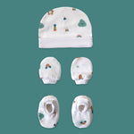 Organic muslin Teddy Clouds print newborn cap mittens booties set by Maa Toddlers India