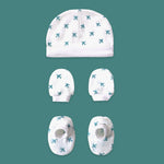 Organic muslin cap mittens and booties newborn set Tiny Plane print by Maa Toddlers India