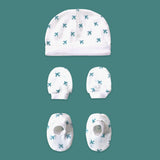 Organic muslin cap mittens and booties newborn set Tiny Plane print by Maa Toddlers India