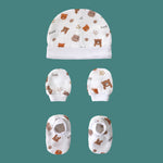 Organic muslin happy panda print newborn cap mittens booties set by Maa Toddlers India
