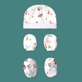 Organic muslin cap mittens and booties newborn set Jungle Friends print by Maa Toddlers India