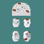 Organic muslin cap mittens and booties set for newborn baby in Snow Bear print by Maa Toddlers