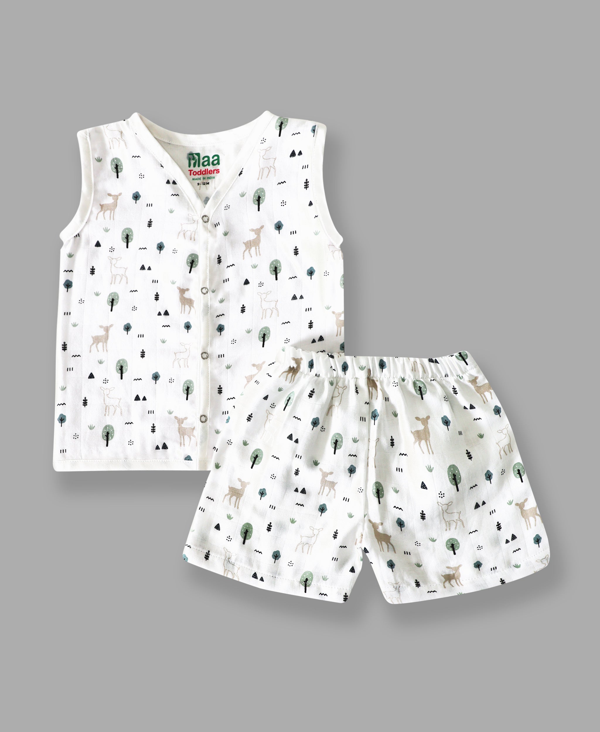 organic muslin Jabla with Shorts for newborn Deer_Trees maa toddlers 