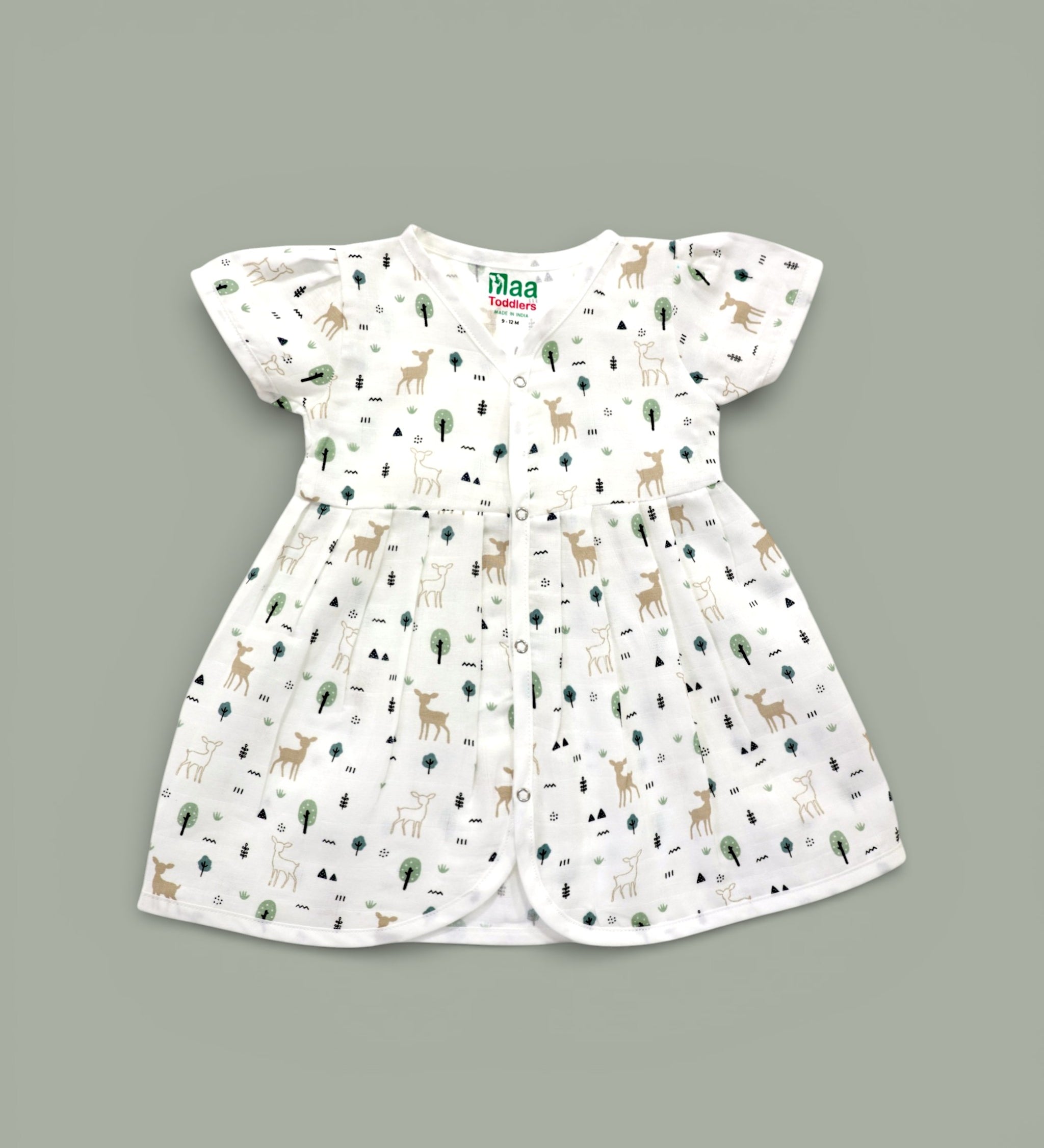 Snow Deer & Trees Muslin cotton frock for baby girl 0-24 months maa toddlers