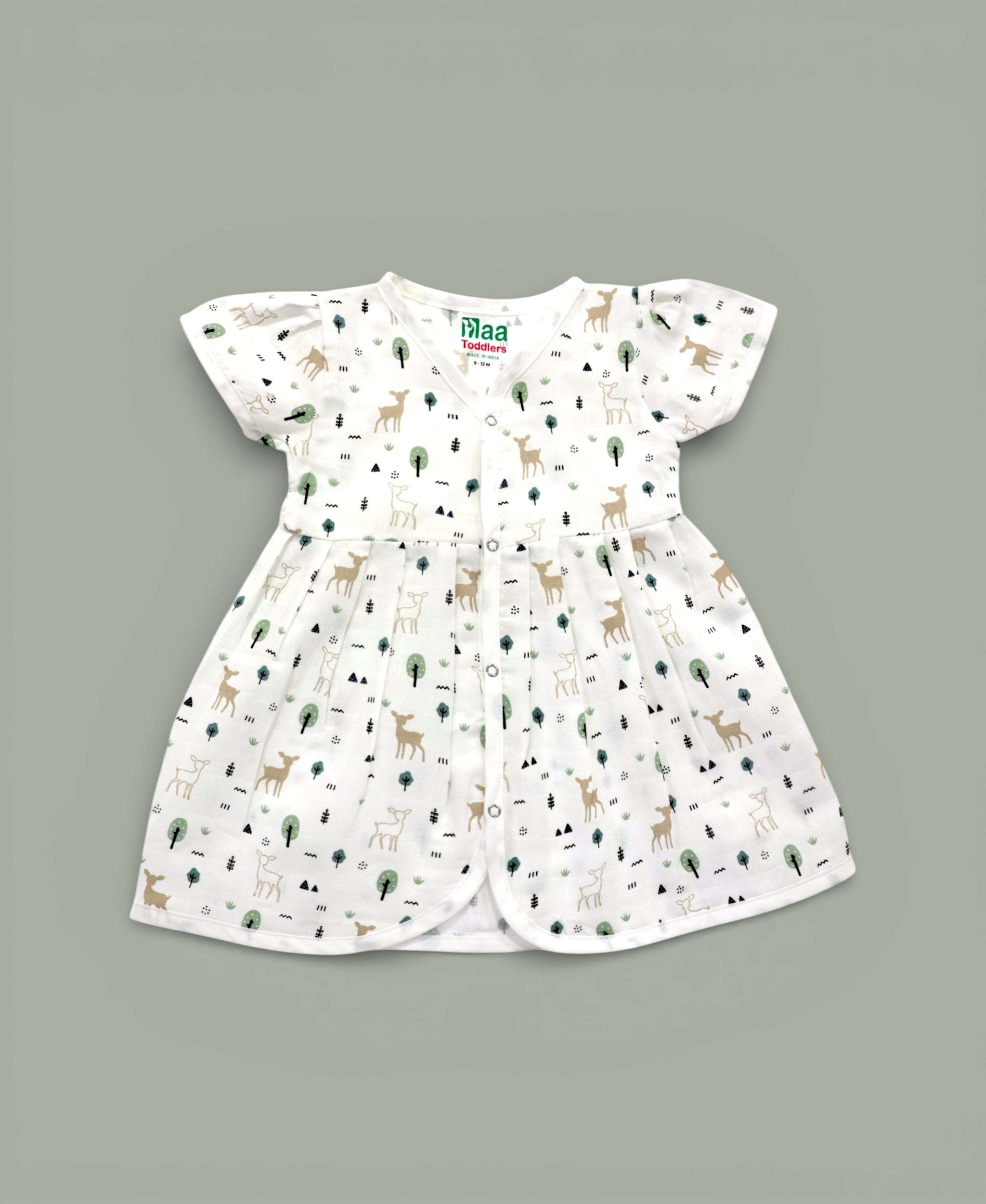 Snow Deer & Trees Muslin cotton frock for baby girl 0-24 months maa toddlers