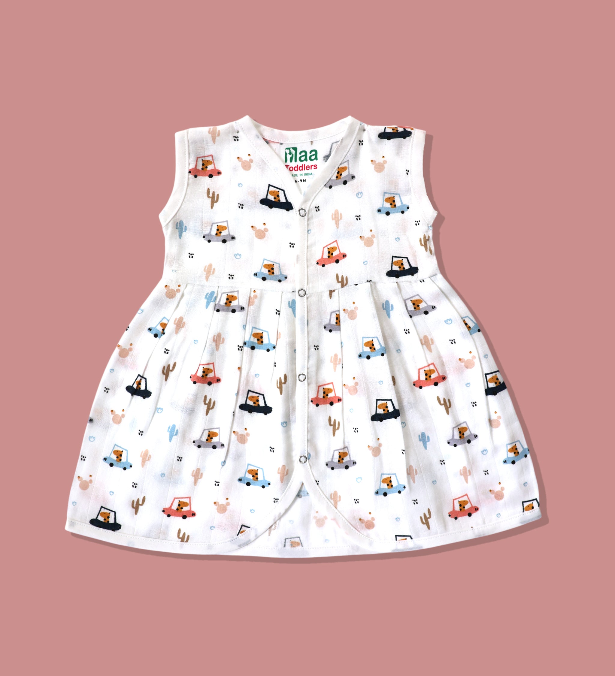 Organic muslin sleeveless baby girl frock 0-24 months – Giraffe road trip print – Maa
Toddlers India