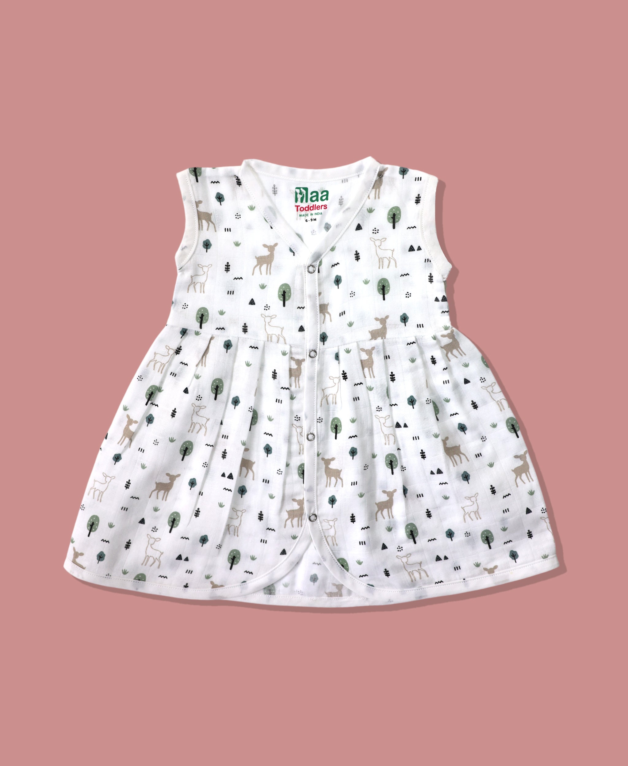 Organic muslin sleeveless baby girl frock 0-24 months – Deer and Trees print – Maa
Toddlers India