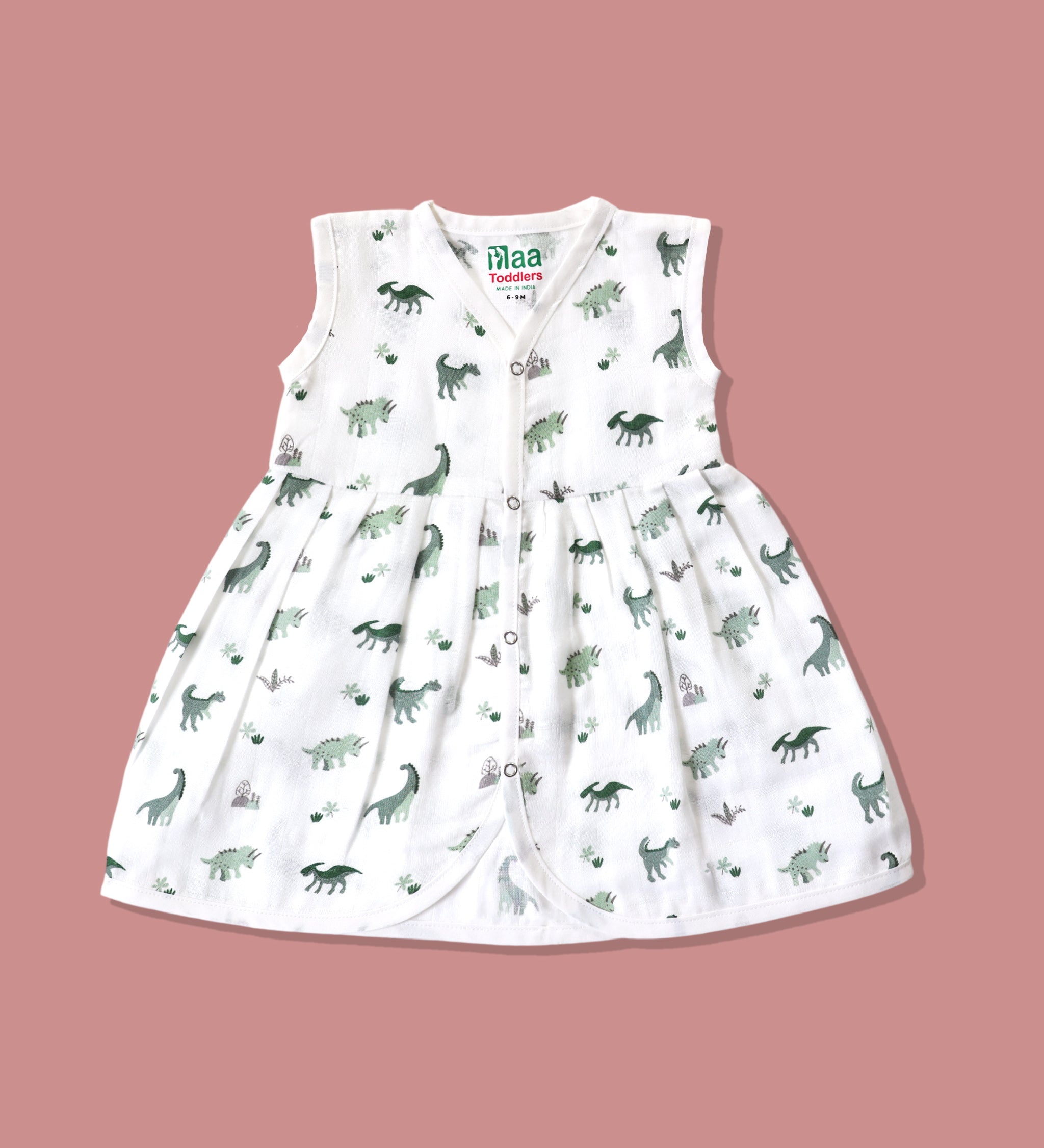 Organic muslin sleeveless baby girl frock 0-24 months – Happy Dinos print – Maa
Toddlers India