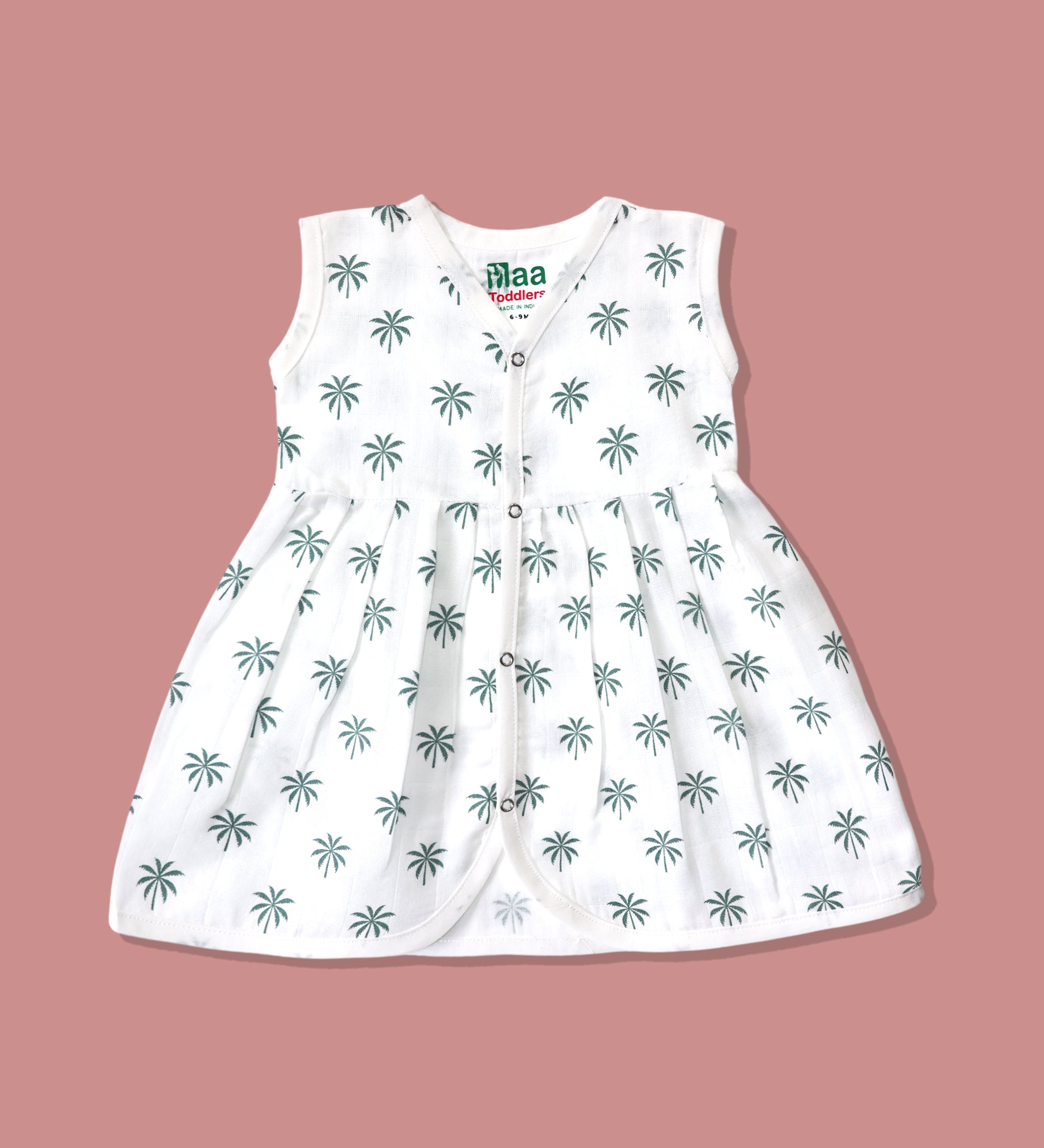 Organic muslin sleeveless baby girl frock 0-24 months – Palm Tree print – Maa
Toddlers India