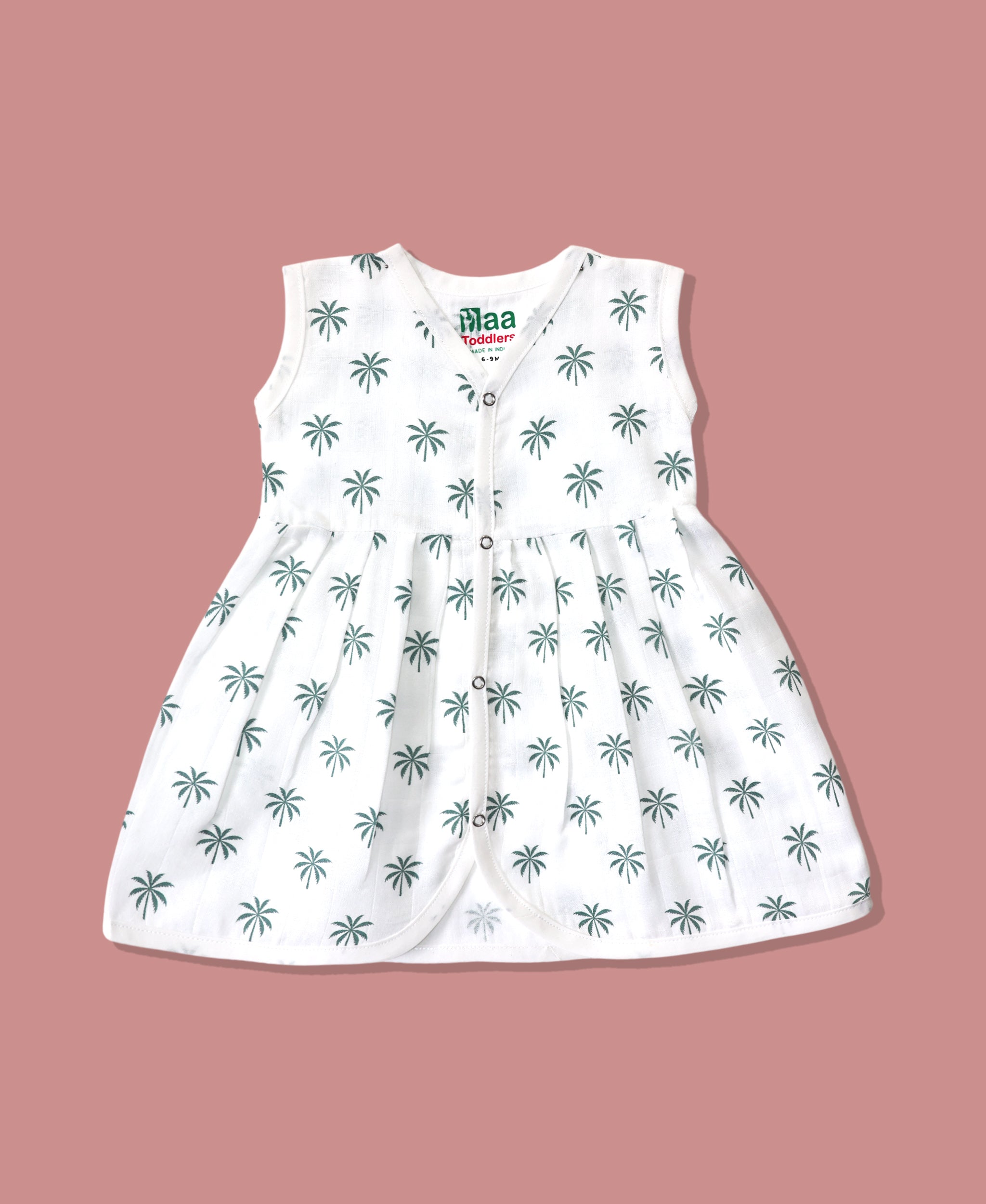 Organic muslin sleeveless baby girl frock 0-24 months – Palm Tree print – Maa
Toddlers India