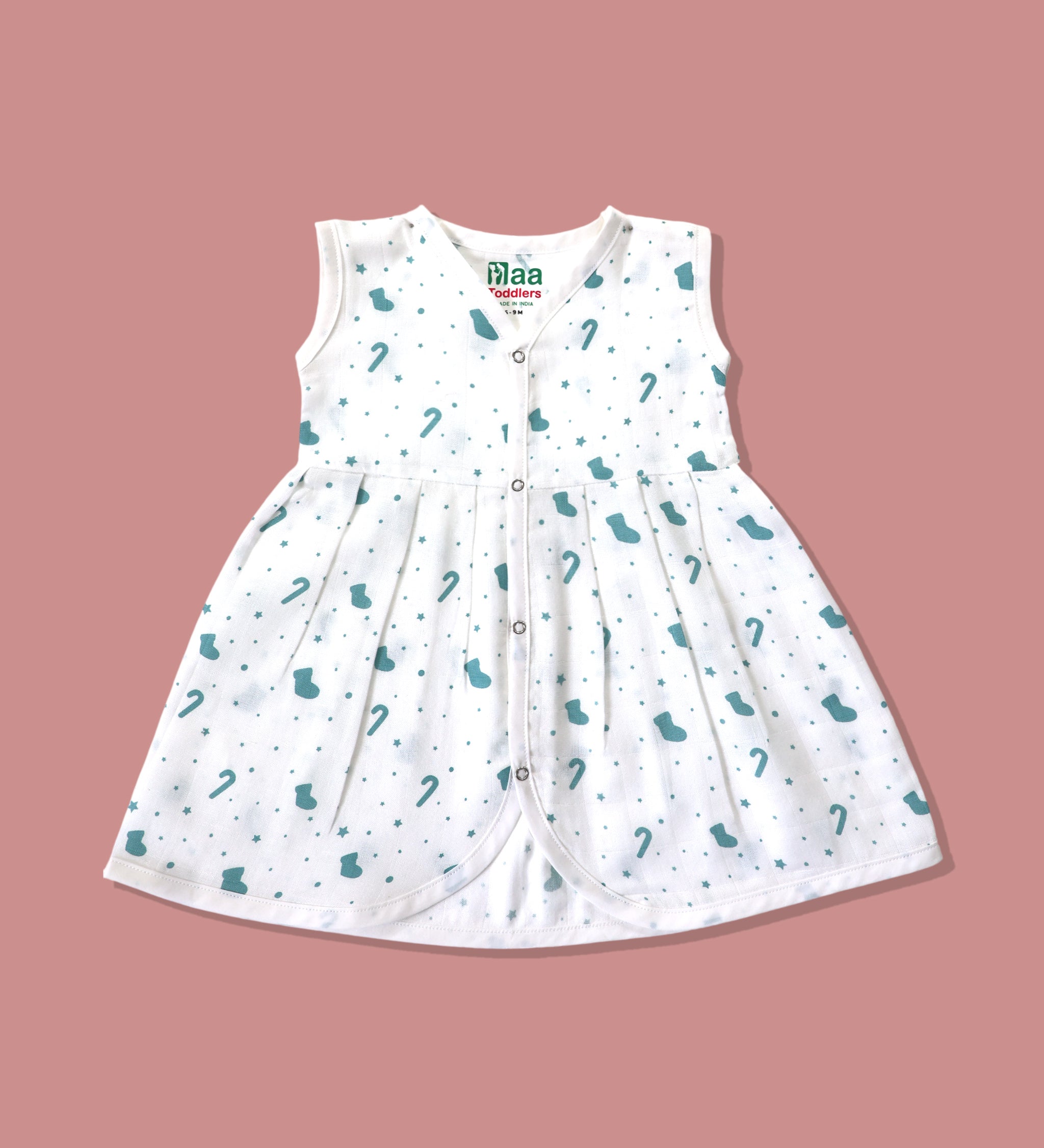Organic muslin sleeveless baby girl frock 0-24 months – pastel christmas print – Maa
Toddlers India