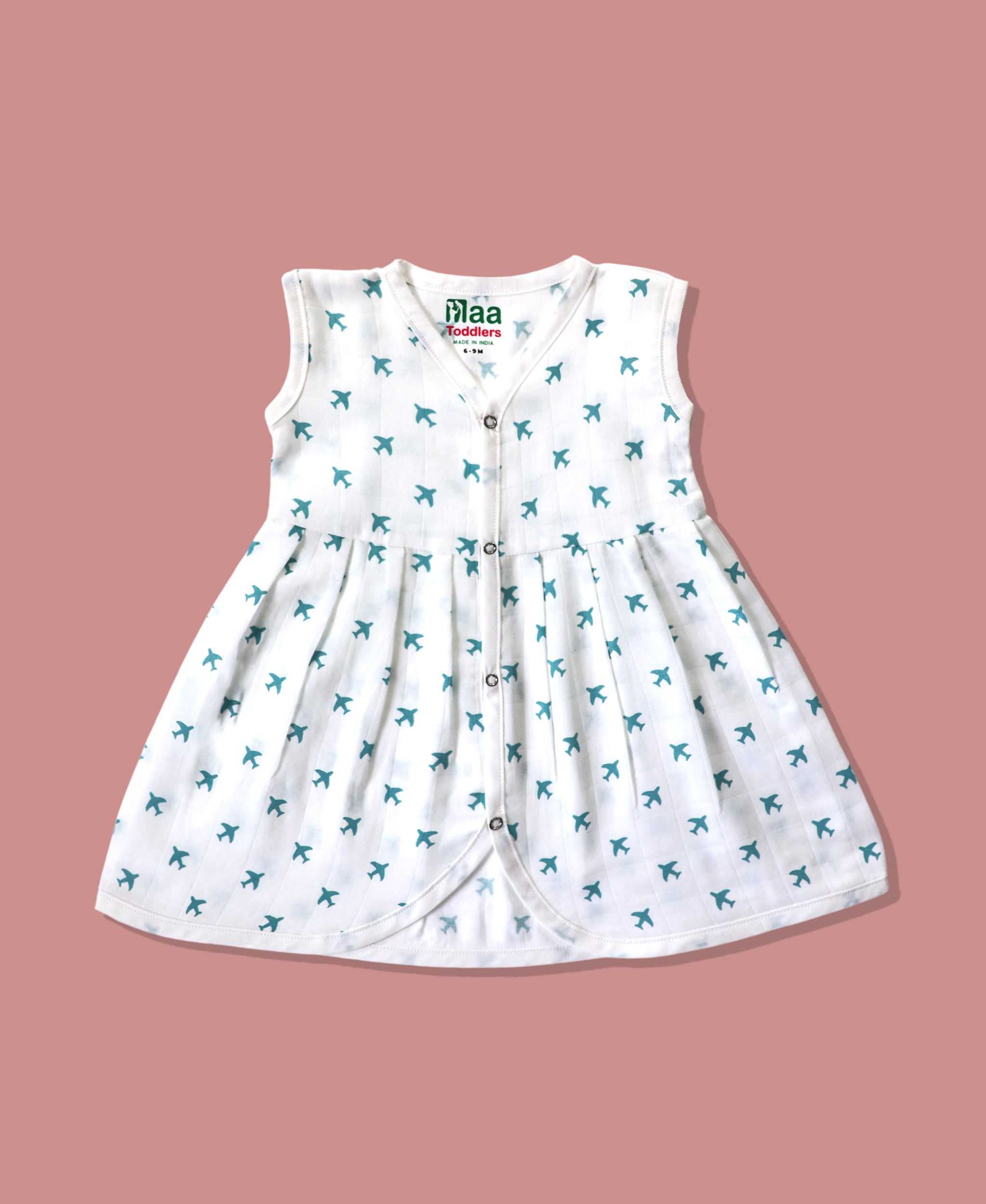 Organic muslin sleeveless baby girl frock 0-24 months – Tiny Plane print – Maa
Toddlers India
