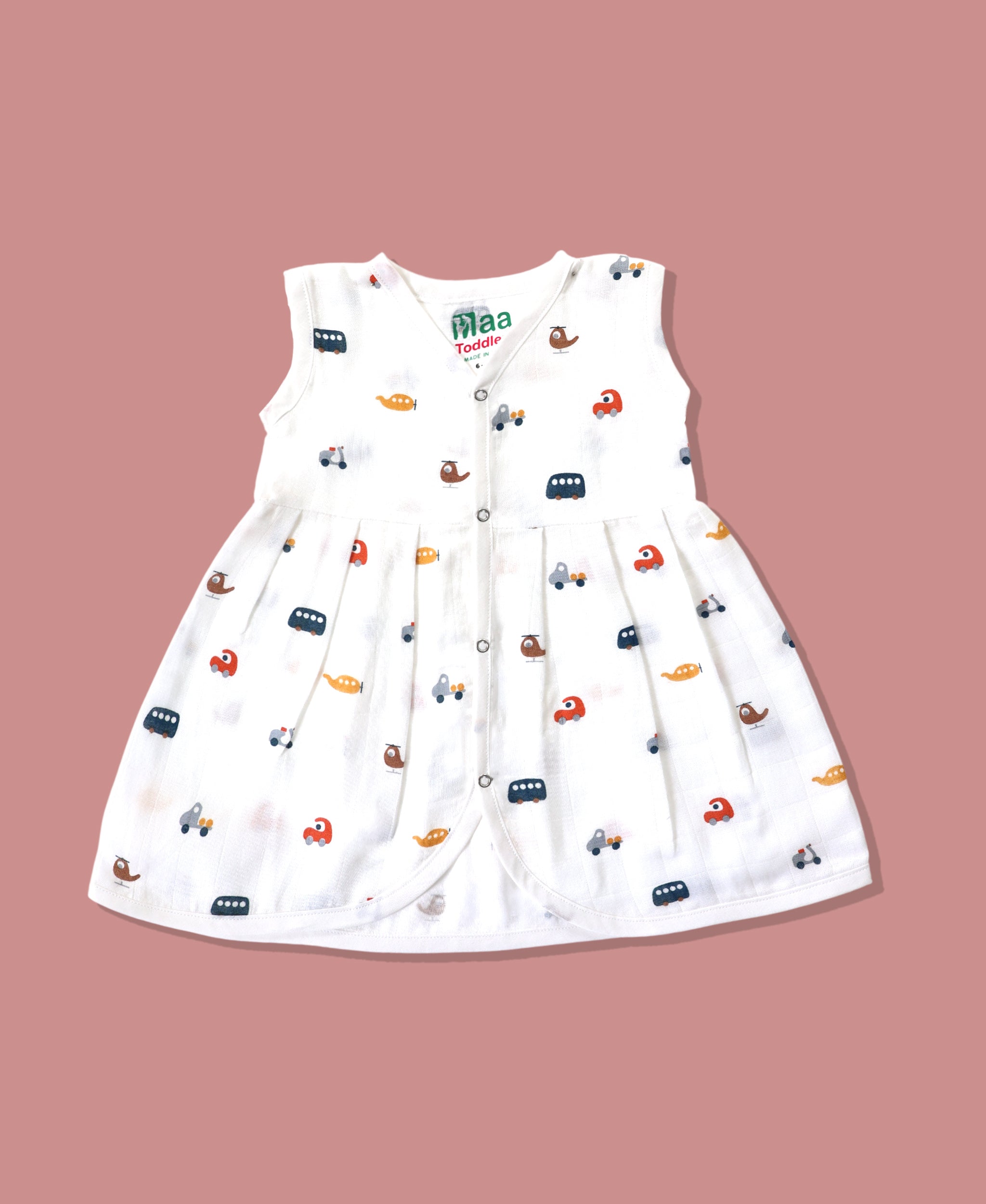Organic muslin sleeveless baby girl frock 0-24 months –Tiny Rides print – Maa
Toddlers India