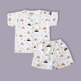 organic muslin Shirt with shorts set for baby Giraffe Road Trip print maa toddlers