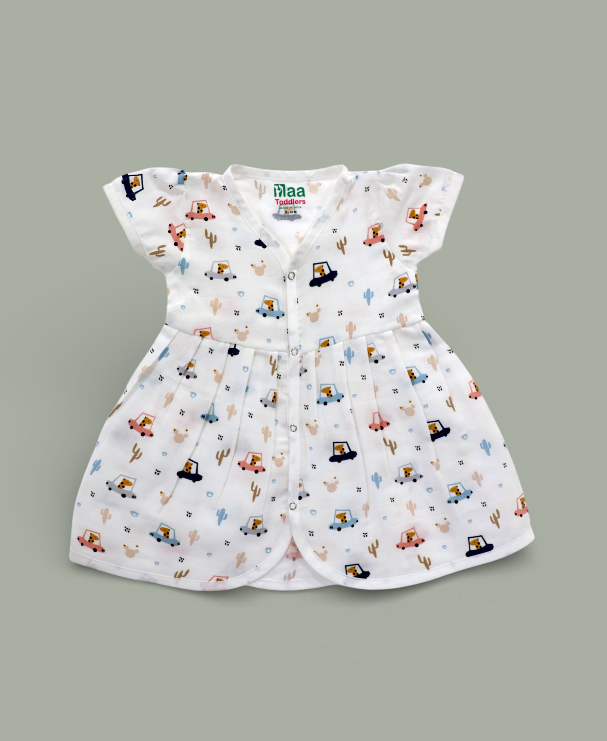Giraffe Road Trip design Muslin cotton frock for baby girl 0-24 months maa toddlers