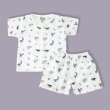 organic muslin Shirt with shorts set for baby Happy Dinos print maa toddlers