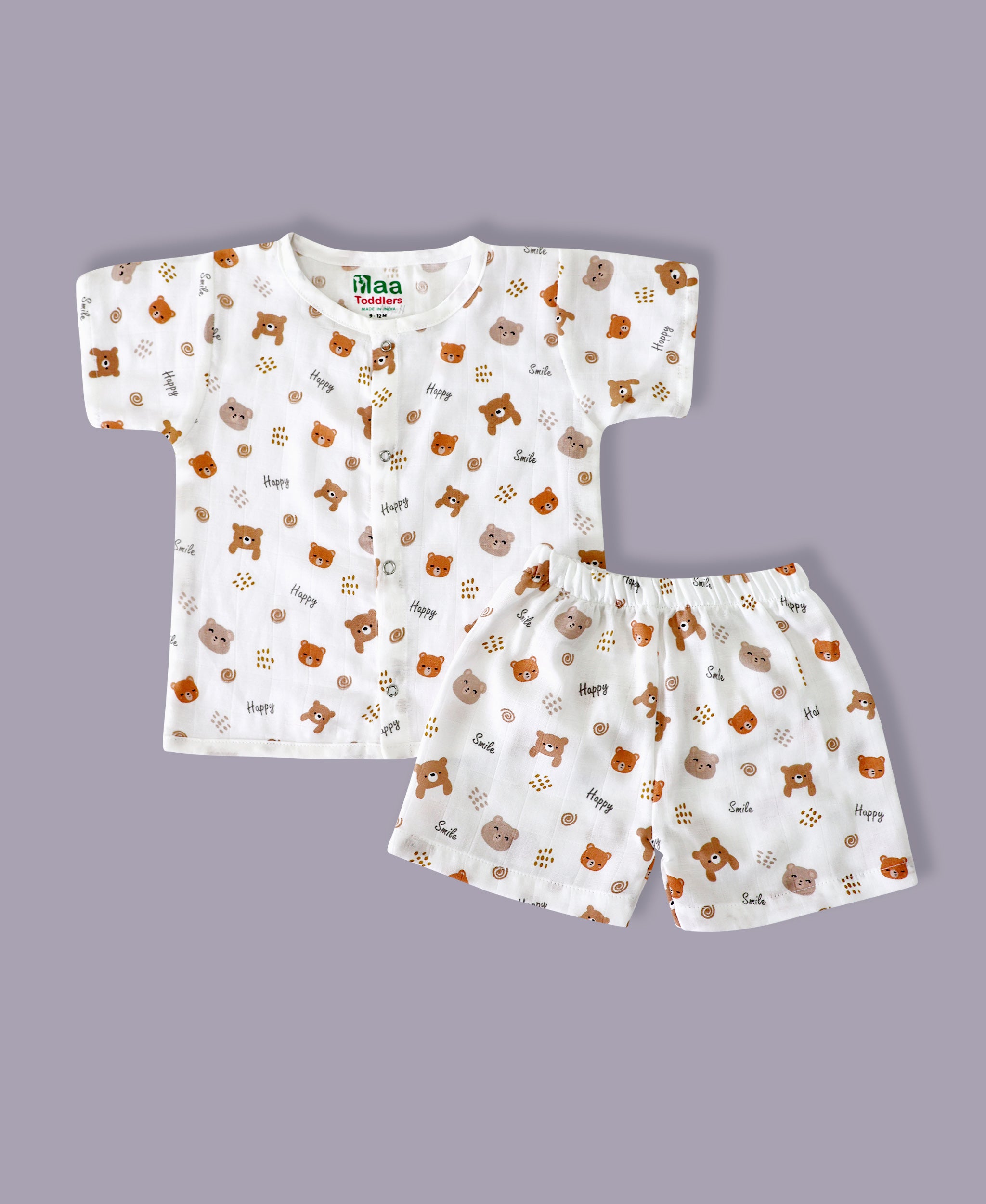 organic muslin Shirt with shorts set for baby Happy panda print maa toddlers