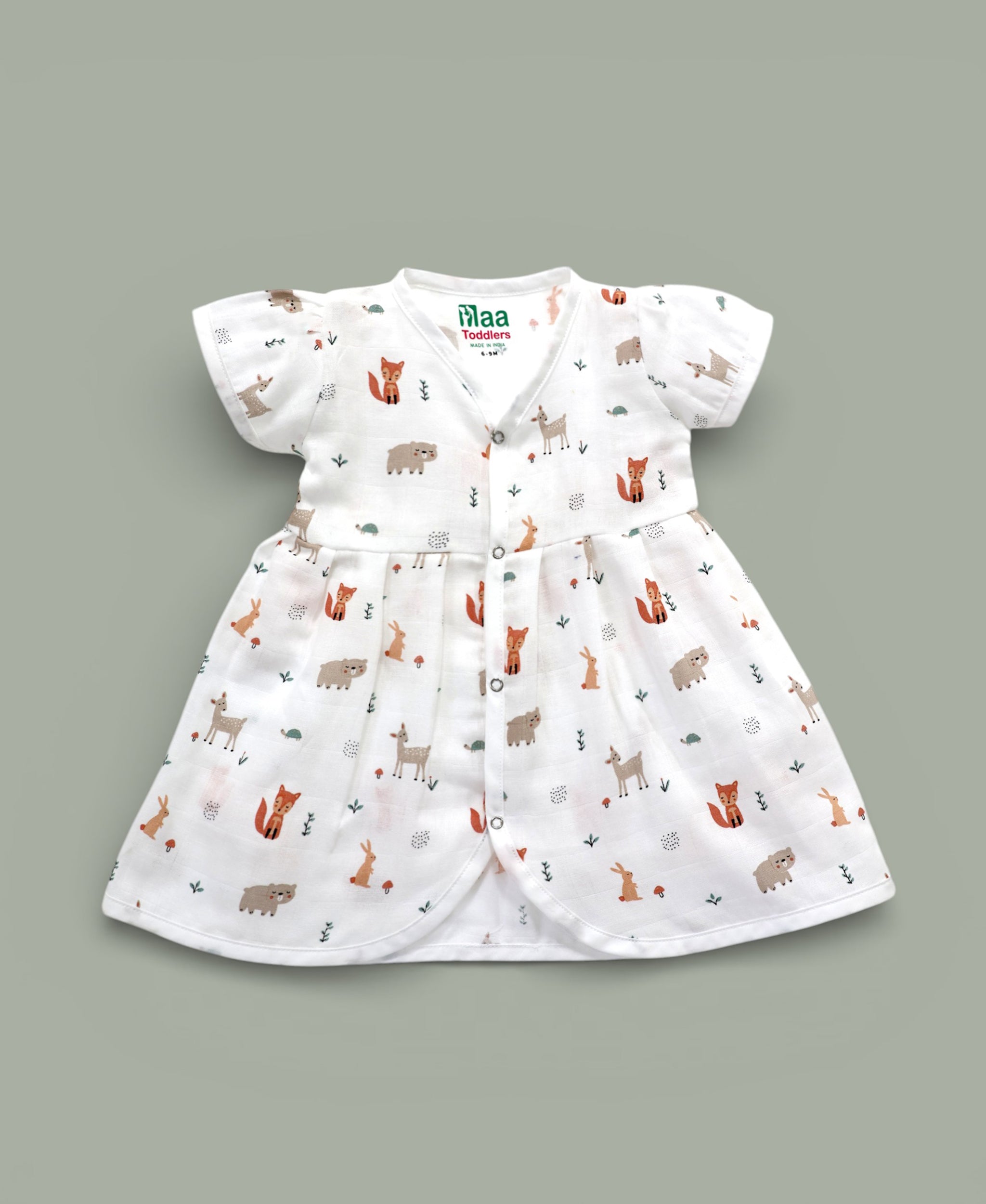Jungle Friends design Muslin cotton frock for baby girl 0-24 months maa toddlers