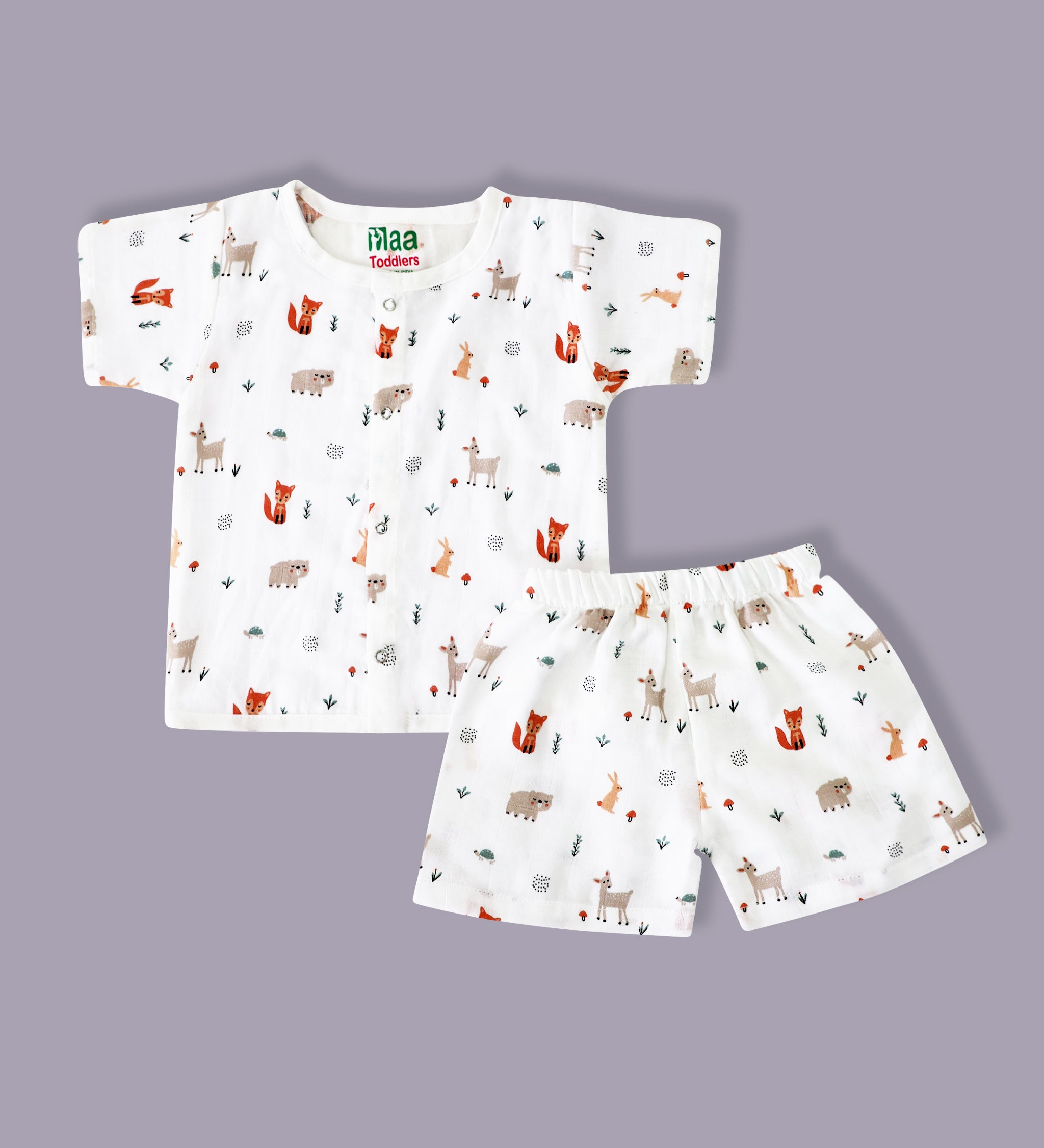 organic muslin Shirt with shorts set for baby Jungle Friends print maa toddlers