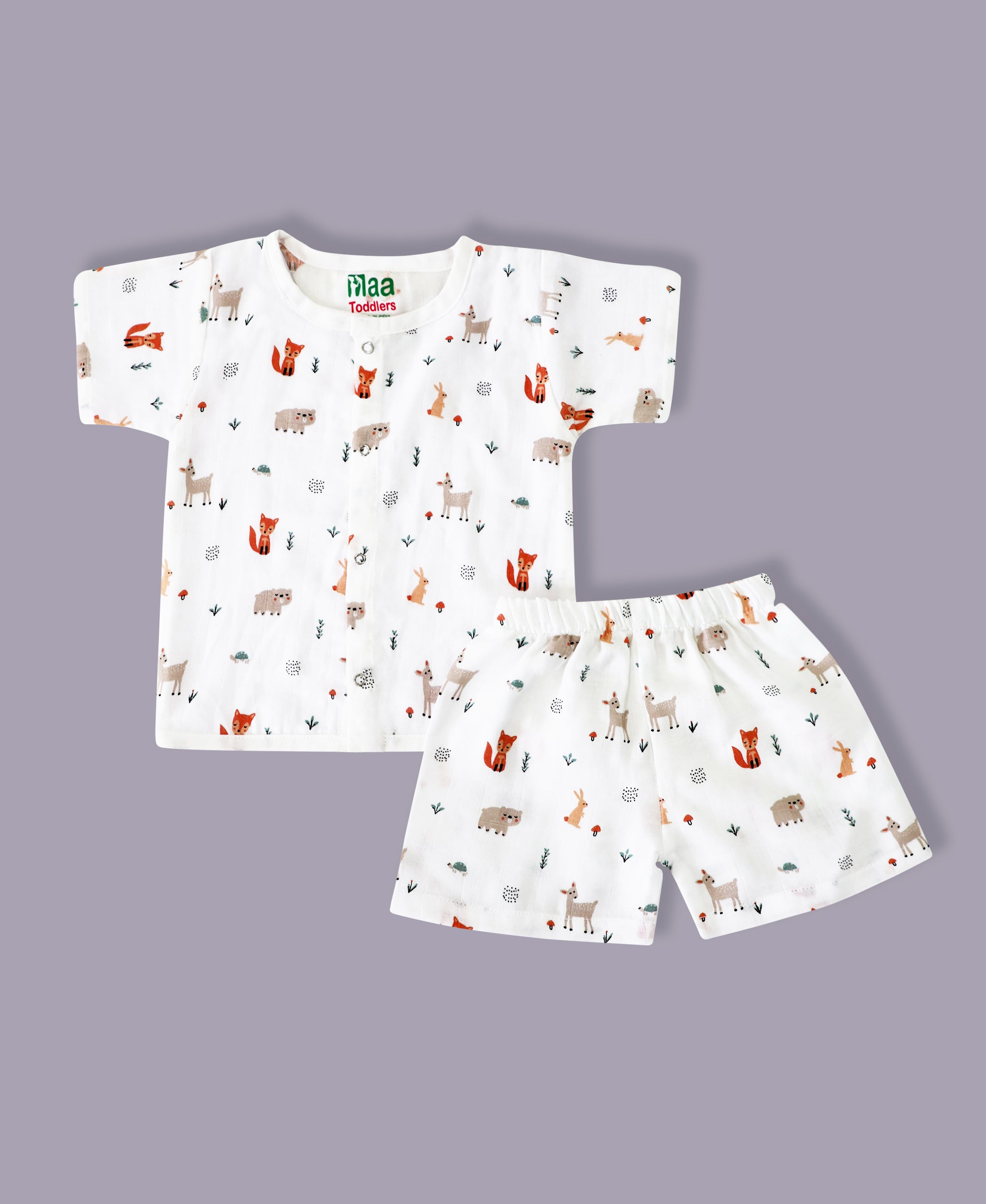 organic muslin Shirt with shorts set for baby Jungle Friends print maa toddlers