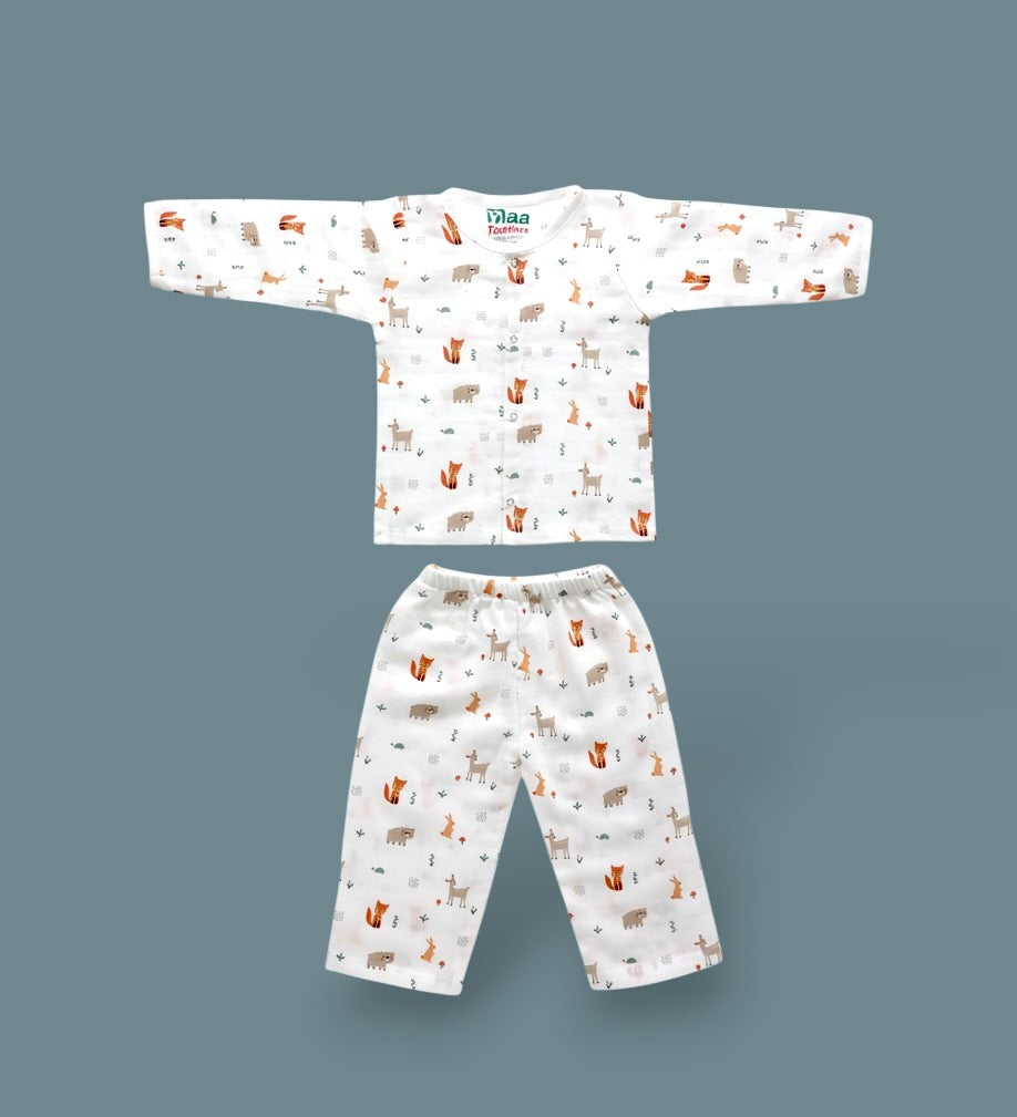 organic muslin Co-Ord Set for newborn  Jungle Friends maa toddlers