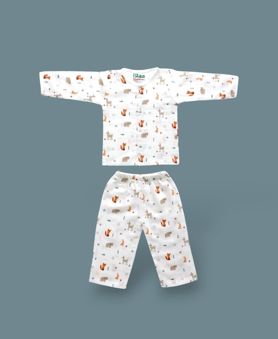 organic muslin Co-Ord Set for newborn  Jungle Friends maa toddlers