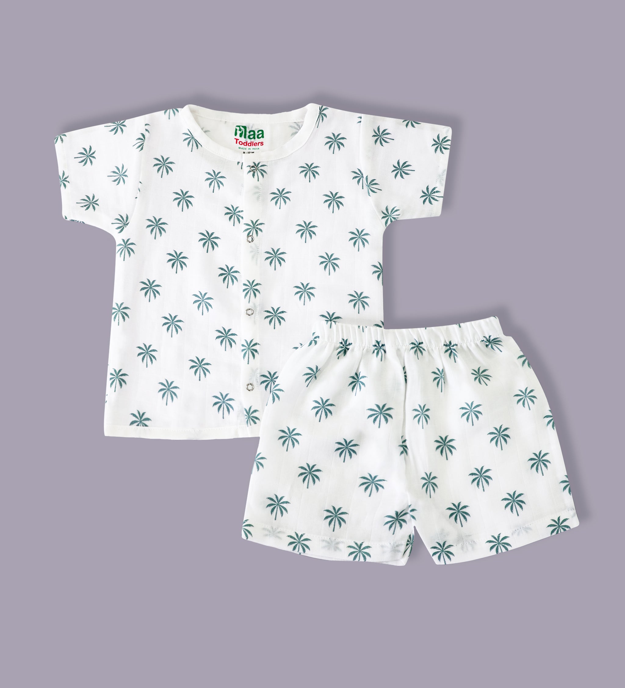organic muslin Shirt with shorts set for baby Little Palm Tree print maa toddlers