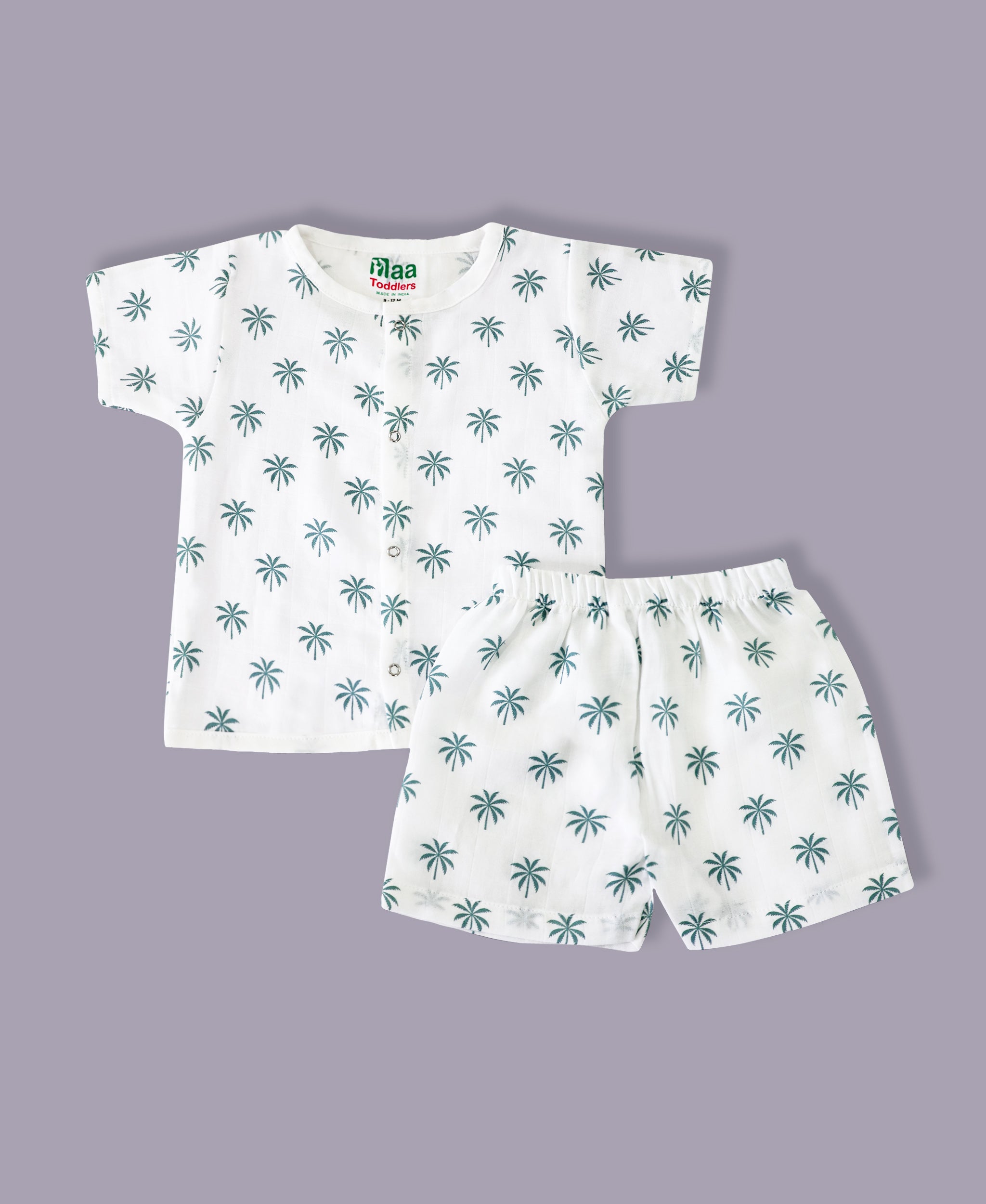 organic muslin Shirt with shorts set for baby Little Palm Tree print maa toddlers