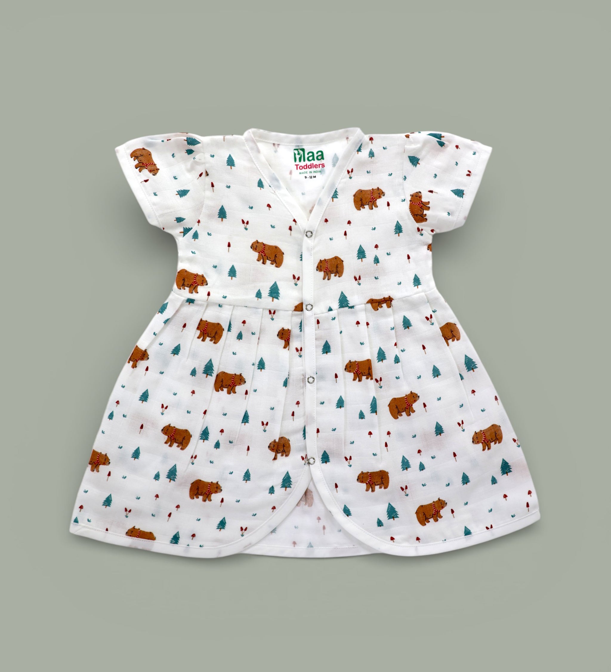 Snow Bear design Muslin cotton frock for baby girl 0-24 months maa toddlers