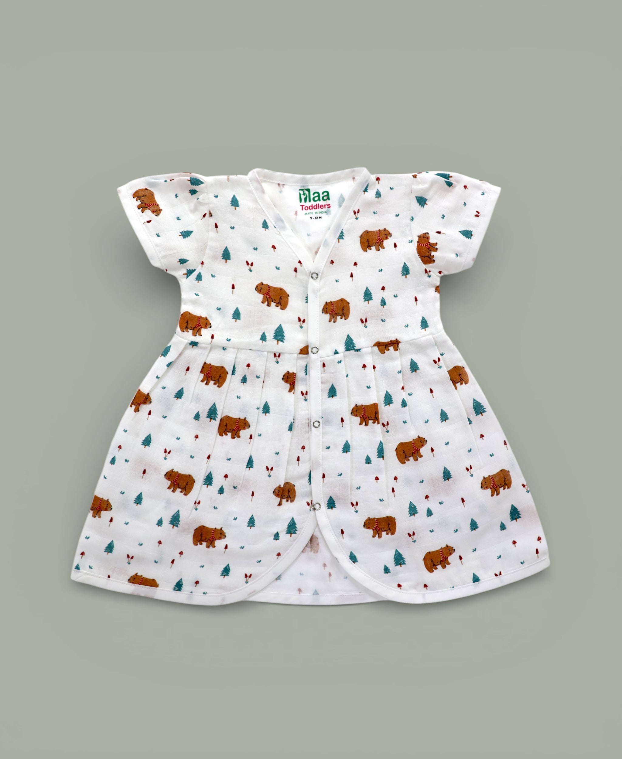 Snow Bear design Muslin cotton frock for baby girl 0-24 months maa toddlers