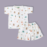 organic muslin Shirt with shorts set for baby Teddy Clouds print maa toddlers