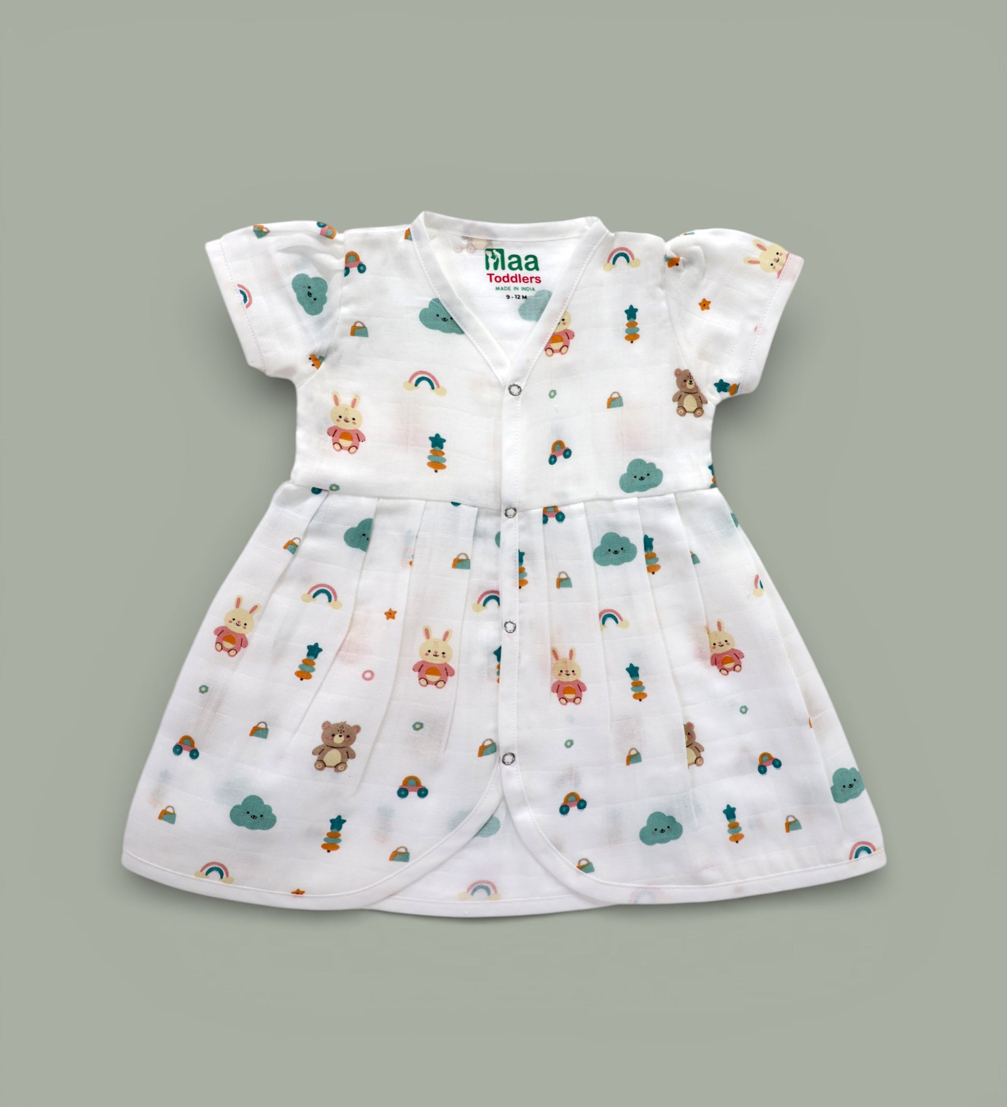 Teddy Clouds design Muslin cotton frock for baby girl 0-24 months maa toddlers