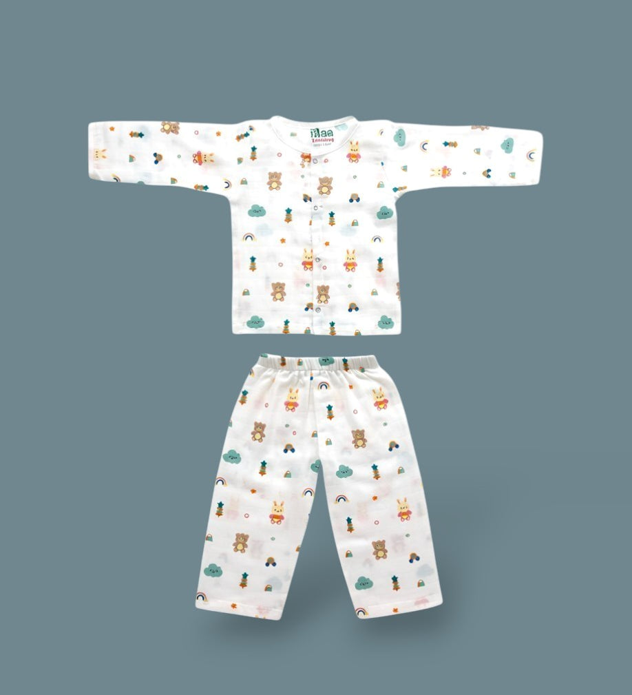 organic muslin Co-Ord Set for newborn  Teddy Clouds maa toddlers