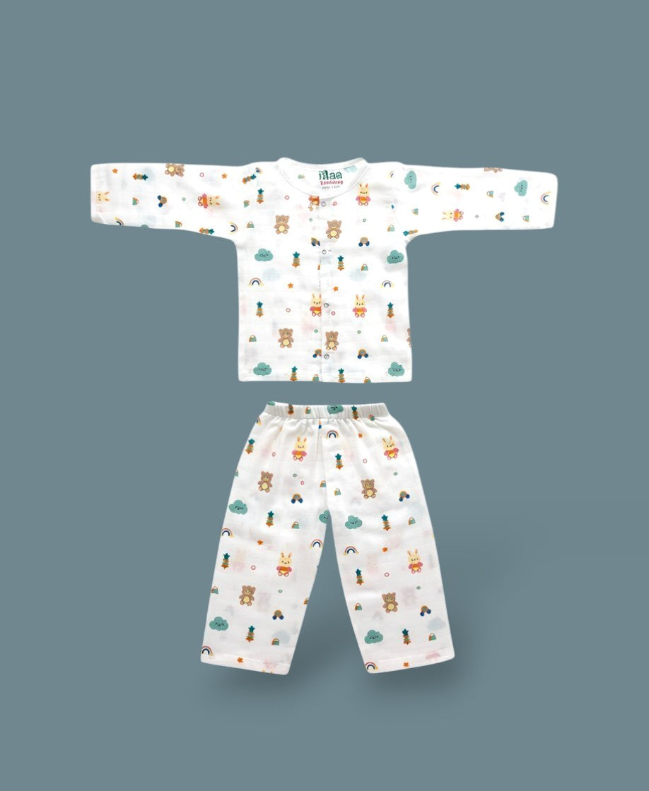 Teddy Clouds muslin co-ord pajama set for baby – Maa Toddlers