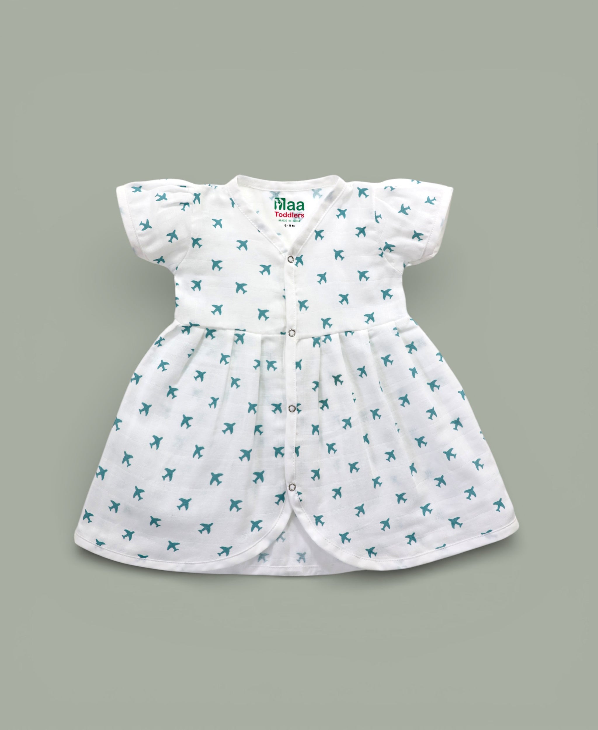 Tiny Plane design Muslin cotton frock for baby girl 0-24 months maa toddlers