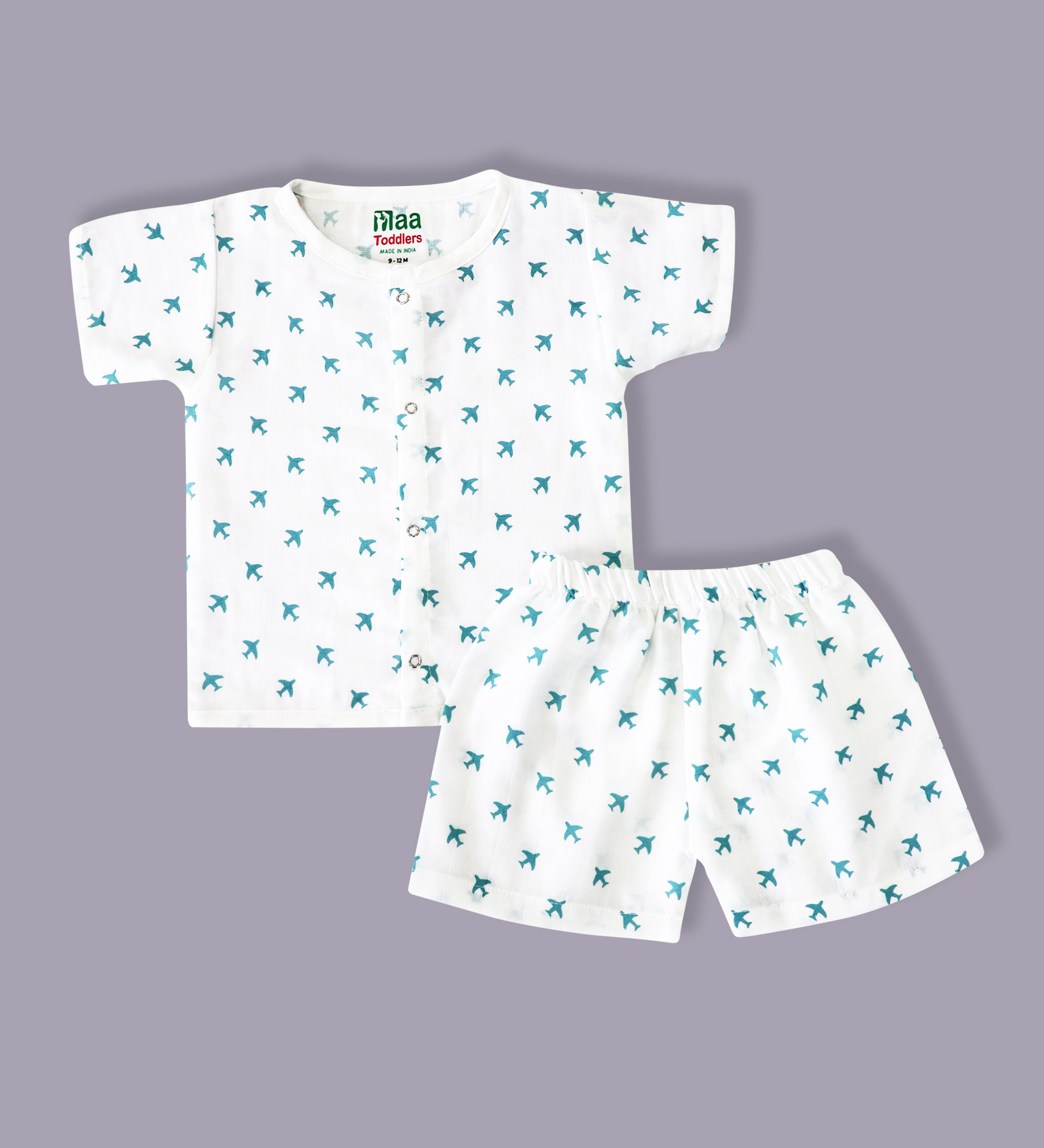 organic muslin Shirt with shorts set for baby Tiny Plane print maa toddlers