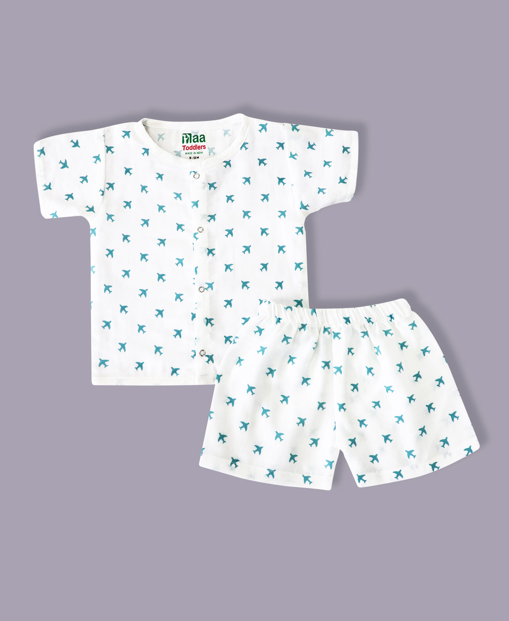 organic muslin Shirt with shorts set for baby Tiny Plane print maa toddlers