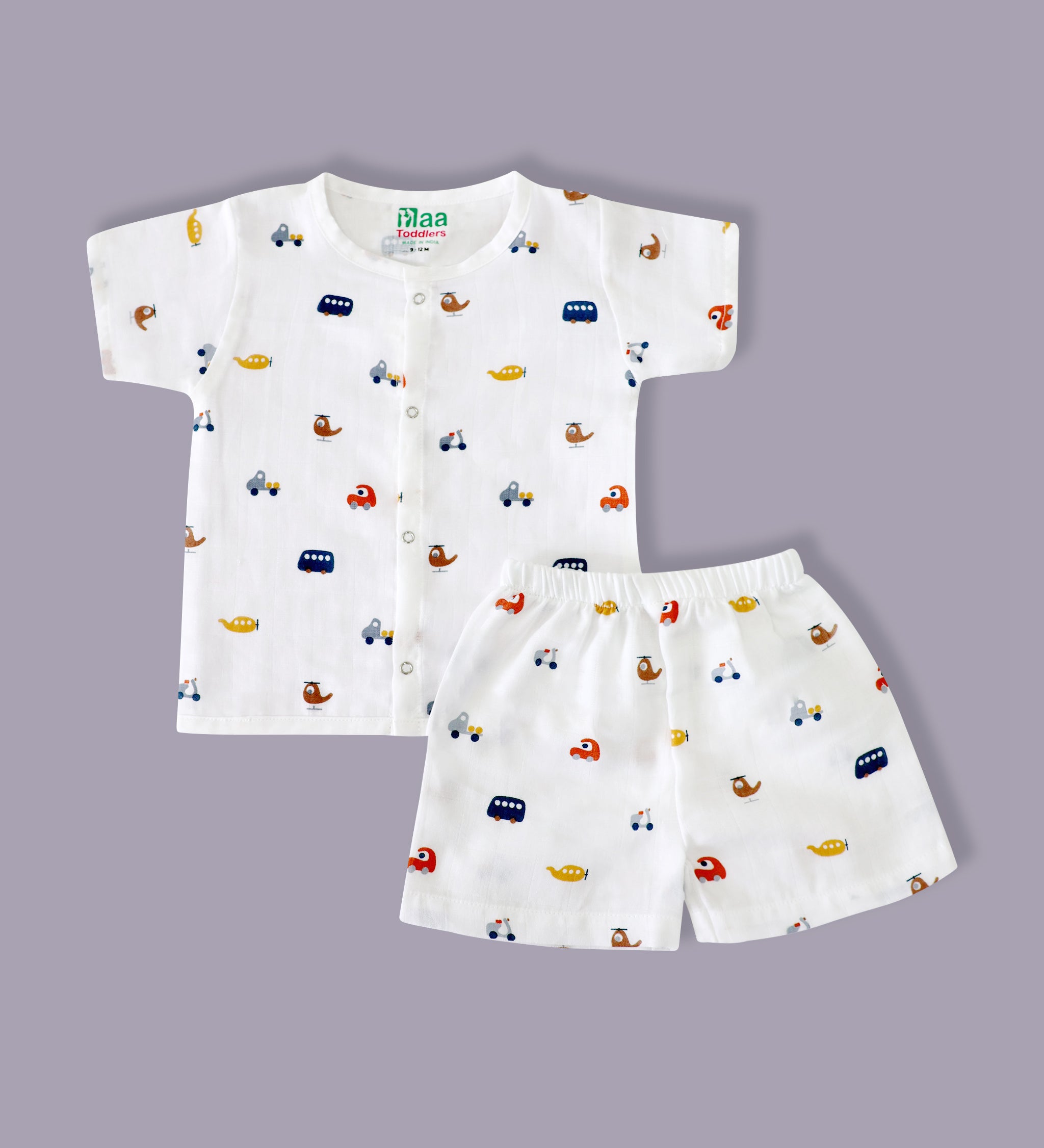 organic muslin Shirt with shorts set for baby Tiny Rides print maa toddlers
